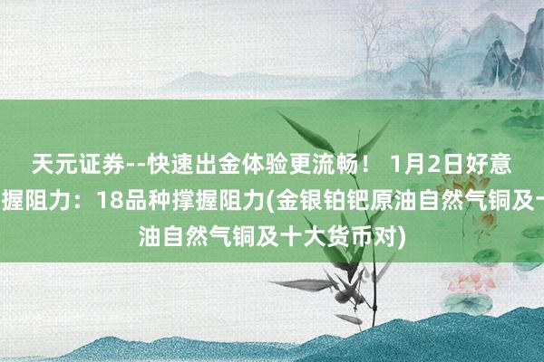 天元证券--快速出金体验更流畅！ 1月2日好意思市更新撑握阻力：18品种撑握阻力(金银铂钯原油自然气铜及十大货币对)
