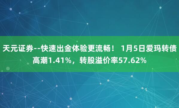 天元证券--快速出金体验更流畅! 1月5日爱玛转债高潮1.41%,转股溢价率57.62%