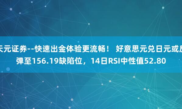 天元证券--快速出金体验更流畅！ 好意思元兑日元或反弹至156.19缺陷位，14日RSI中性值52.80