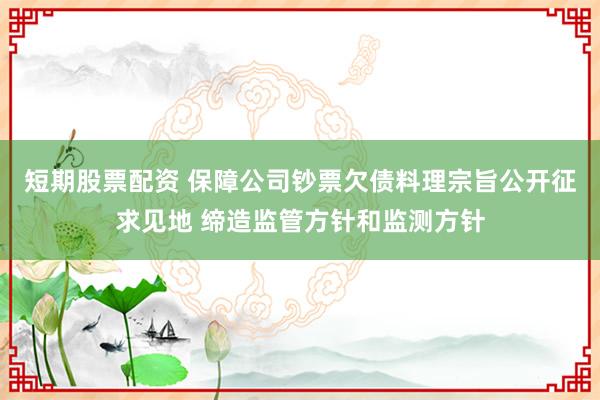 短期股票配资 保障公司钞票欠债料理宗旨公开征求见地 缔造监管方针和监测方针